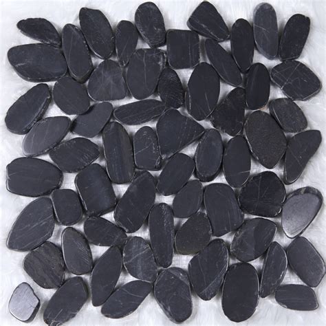 Polished Black Pebble Stone Tile For Garden