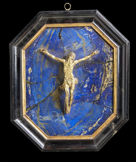 A Gilt Bronze Crucifix On A Lapis Lazuli Plate Manifattura Dell