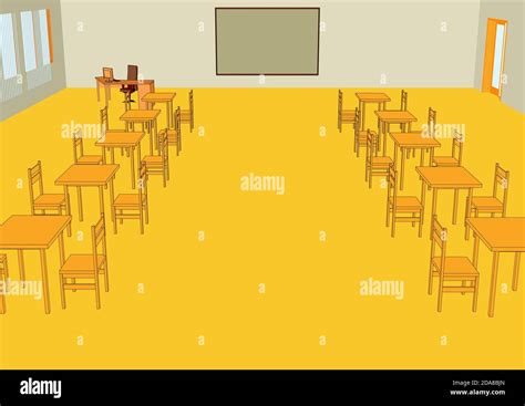 Empty Classroom Interior With Desk And Table Stock Vector Image And Art