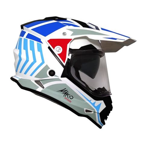 Casco Doble Proposito Tech X Blanco Azul Mako Con Lente Interno