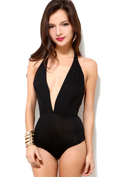 Lyst Akira Deep V Bodysuit In Black In Black