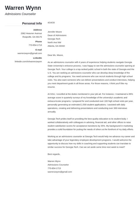 Admissions Counselor Cover Letter Examples And Writing Guide