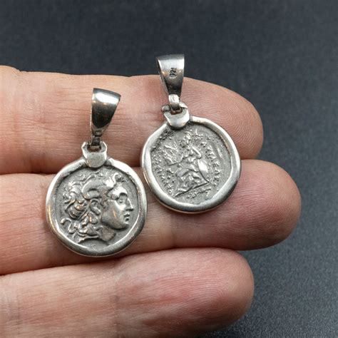Ancient Greek Sterling Silver Coin Necklace Men Coin Pendant Alexander