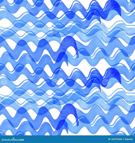 Blue Brush Strokes Waves Raster Seamless Pattern Stock Illustration