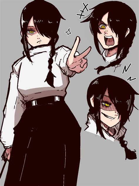 Safebooru 1girl Angry Black Hair Braid Chainsaw Man Frown Hair Over