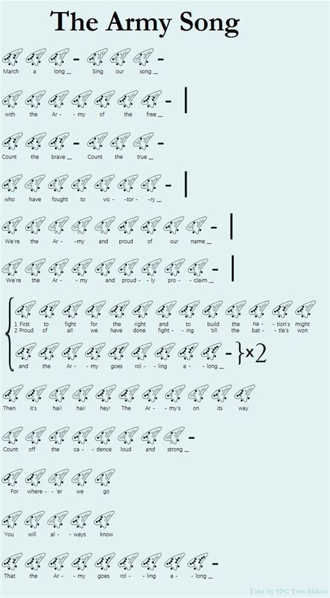 Click the tab above to enlarge. The Army Song - Tabs for 12 Hole Ocarina by Tess Milom | Ocarina music, Songs, Ocarina tabs