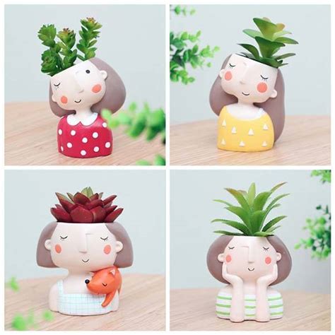 Handmade Cute Girl Succulent Planters Gadgetsin