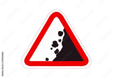 Falling Rocks Road Sign Warning Sign With Gravel On Road Symbol