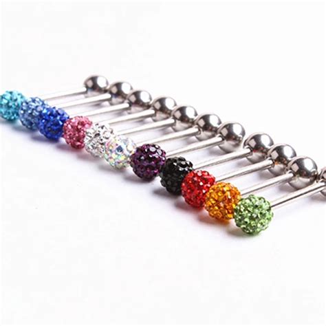 Surgical Steel Rhinestone Ball Barbell Bar Tongue Ring Studs Piercing