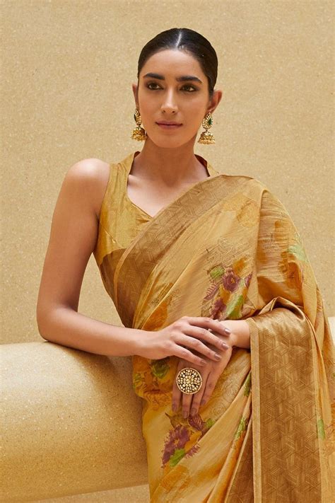 Buy Gorgeous Yellow Satin Saree Online Karagiri Silk Saree