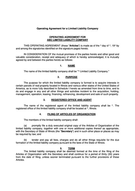 Printable Llc Operating Agreement Form