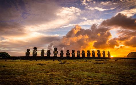 1920x1200 Landscape Nature Sunrise Rapa Nui Island Clouds Chile Moai