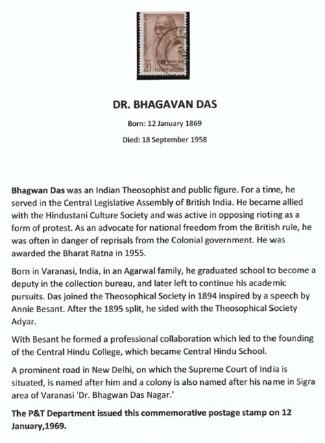 Dr Bhagavan Das The Stamp Club