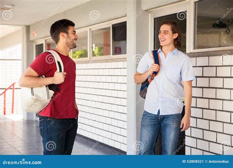 Male Friends In College Stock Image Image Of Greeting 53808521