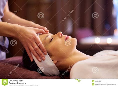 Woman Having Face And Head Massage At Spa Stock Image Image Of