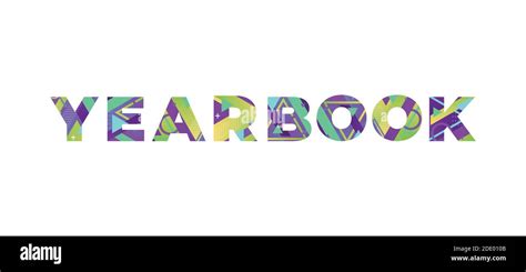 The Word Yearbook Concept Written In Colorful Retro Shapes And Colors