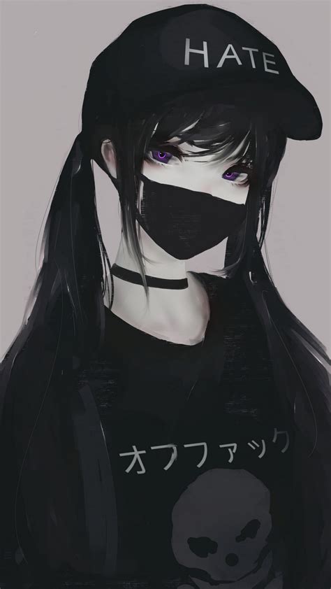 Please contact us if you want to publish an anime wallpaper on our site. Download 1080x1920 Wallpaper Black Hair Anime Girl, Mask, Art, Samsung Galaxy S4, S5, Note, Sony ...
