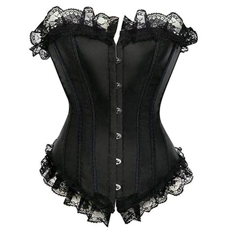 Womens Floral Black Lace Trim Corset Overbust Waist Cincher