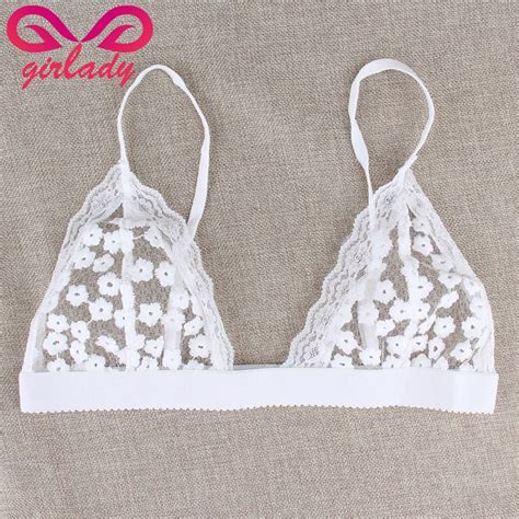 2020 Women White Lace Flower Bralette Bras Top Hot Sexy See Through Brassiere Women Brand Cotton