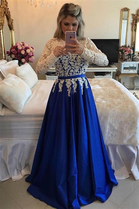 2020 New Arrival A Lineprincess Satin Royal Blue With White Appliques