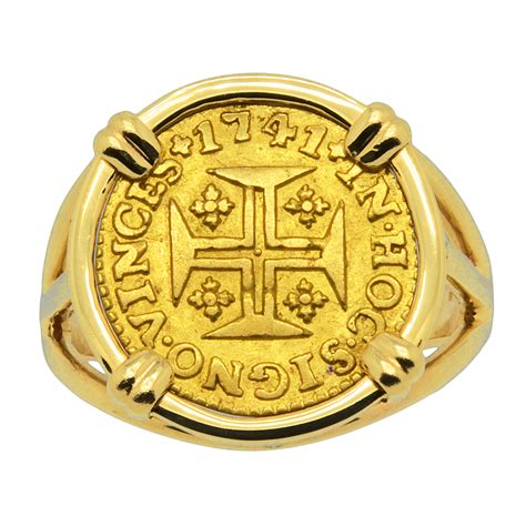 1741 Portuguese 400 Reis Cross Coin Gold Ladies Ring