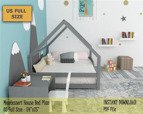 I made this stylish playhouse style floor bed for a toddler to keep their noggins safe should they roll off the bed in the middle of the night. Full Size Montessori Bed Plan, Toddler House Bed Frame , Easy and Affordable DIY Wooden Floor ...