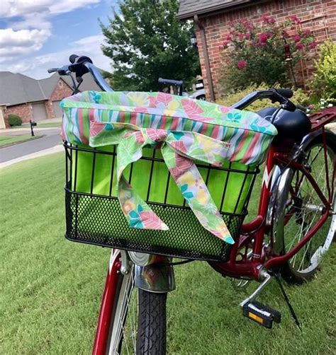 Lime Green Teal Coral And Gray Floral Bike Basket Liner For Etsy