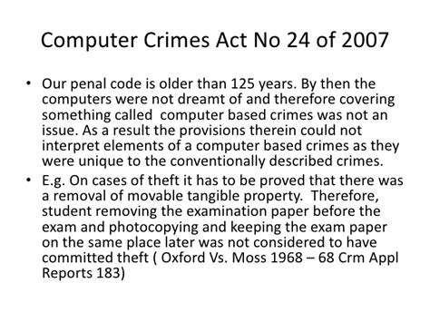 Computer crime, digital signature act 1997 copyright (amendment) act… various crimes in which a criminal or large group uses the identity of an unknowing, innocent person. Introduction to Law relating to e commerce and computer ...