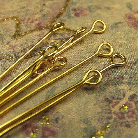 EYE PIN Gold Plated Mm Long G Thick By BeadsNChainsDepot Eye Pins Bead Caps Mm