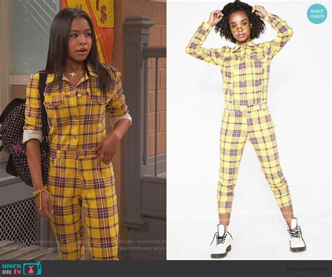 Wornontv Nias Yellow Plaid Jumpsuit On Ravens Home Navia Robinson Clothes And Wardrobe From Tv