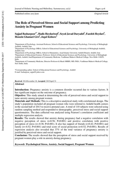 Pdf The Role Of Perceived Stress And Social Support Among Predicting