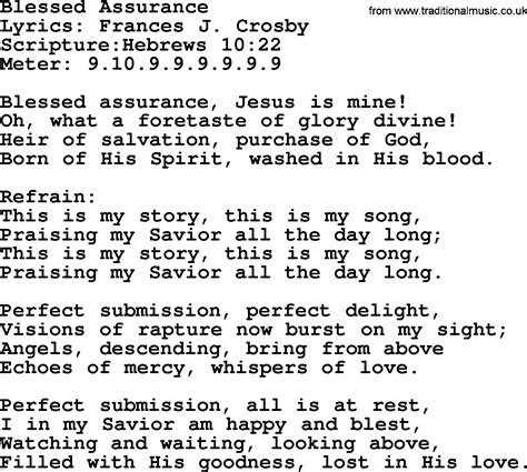 Most Popular Church Hymns And Songs Blessed Assurance Lyrics Pptx
