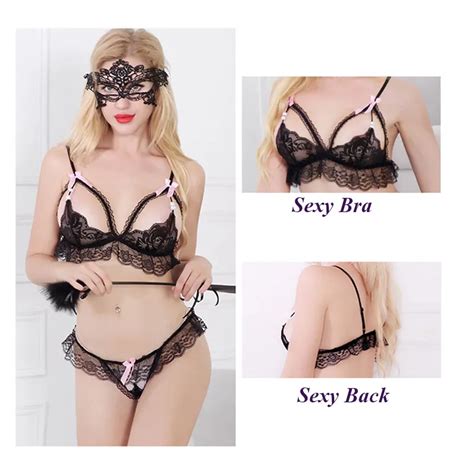 Conjunto De Lencer A Er Tica Sexi Para Mujer Sujetador Abierto En La