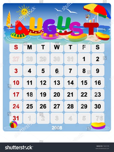 Monthly Calendar August Vector File Contains Stock Vector Royalty Free