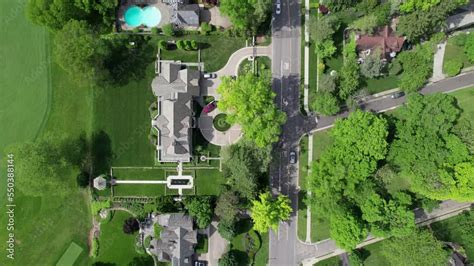 Establishing Landscape Aerial Of Expensive Upper Class Neighborhood