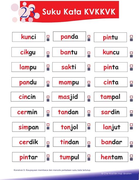 Suku Kata Bahasa Melayu Tahun Latihan Belajar Membaca Suku Kata My