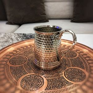 Honeycomb Patterned Turkish Copper Mug Cup With Brass Handle 12 Oz