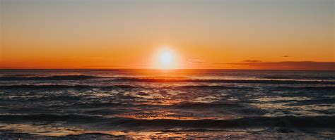 Download Wallpaper 2560x1080 Sea Sunset Waves Dusk Landscape Dual