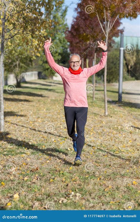 Senior Runner Man Arms Up After Running Stock Image Image Of Leisure