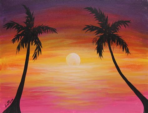 Oil Art And Collectibles Palm Tree Sunset Oil Painting Painting Pe
