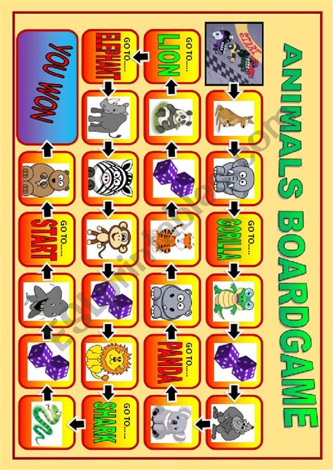 Beginners Animals Board Game Esl Worksheet By Jose2000