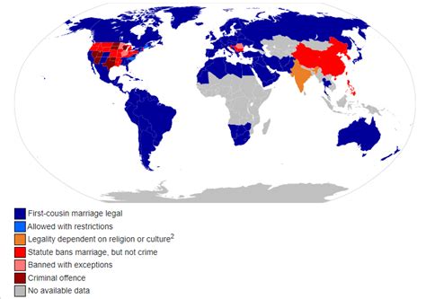 legality of marrying your first cousin around the world mapporn