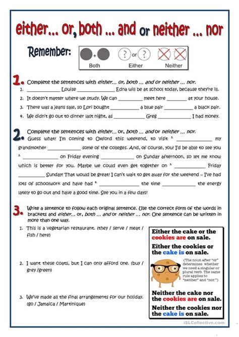 Neither goes before singular countable nouns. BOTH - EITHER - NEITHER - English ESL Worksheets for ...