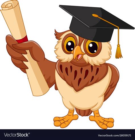 Cartoon Owl Wearing Graduation Cap Holding Diploma