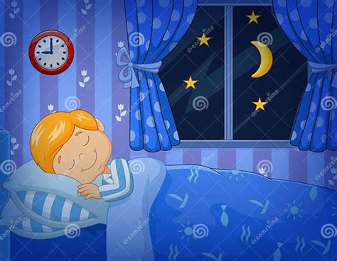 Niño Pequeño De La Historieta Que Duerme En La Cama Ilustración Del