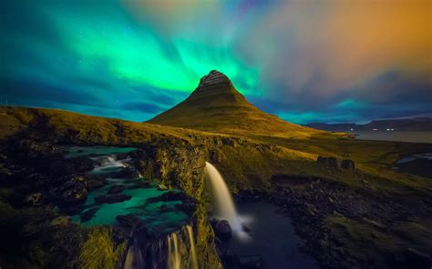 Kirkjufell Iceland Iceland Aurorae Mountains Landscape Hd