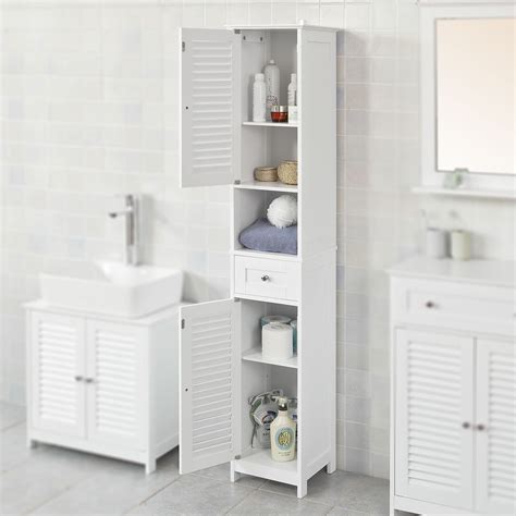 Haotian White Floor Standing Tall Bathroom Storage Cabinet With Shelves