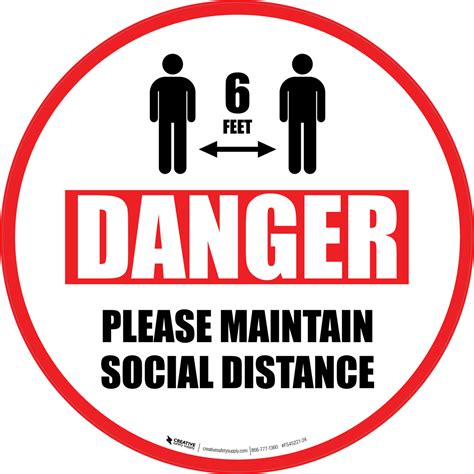 Please Maintain Social Distancing Danger With Icon Circular Floor Sign