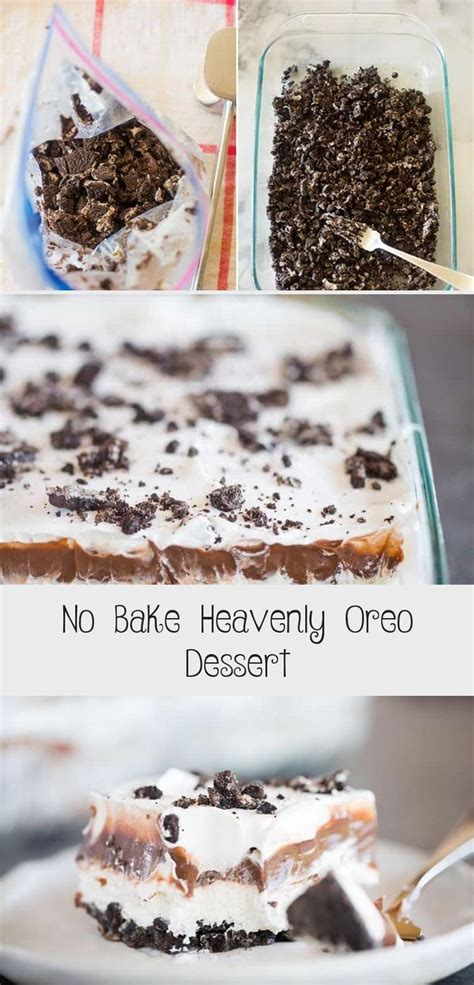 Layered cheesecake dessert with a crunchy oreo crust. No Bake Heavenly Oreo Dessert | Oreo layer dessert, Oreo ...