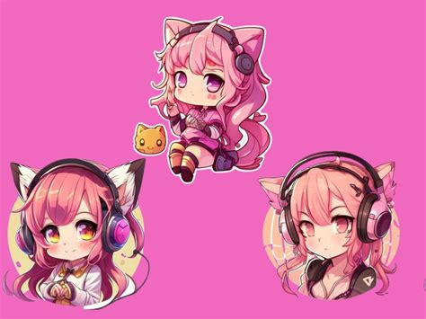 Pink Anime Gamer Girl Emotes Twitch Discord Channel Point Streamer